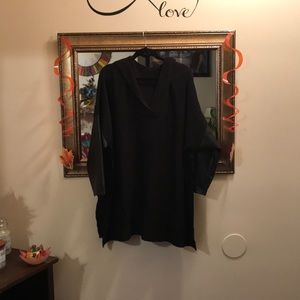 Black Hooded Sweater Poncho w/faux leather sleeves